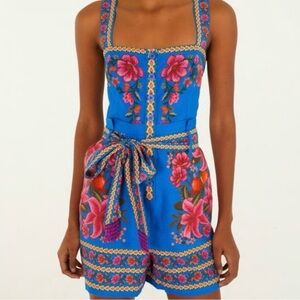 FARM Rio Blue Romper with Pink Floral Design
